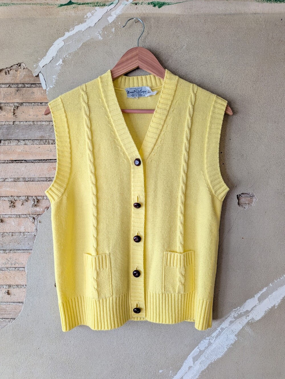 Vintage Cable-Knit Yellow Sweater Vest